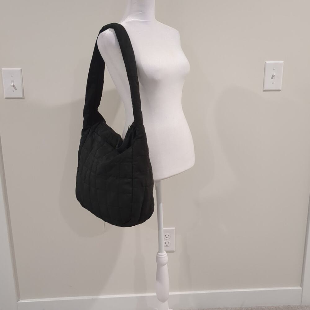 Women’s Black Nylon Knapsack Boho Purse Bag Over Shoulder Tote
